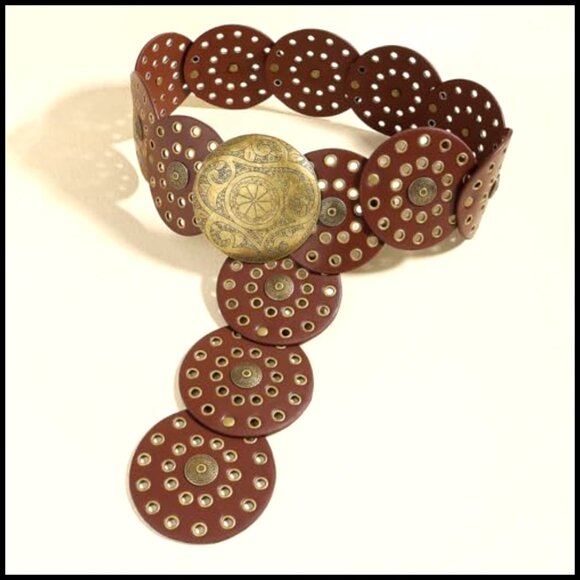 Vintage Western Wide Disc Belt Boho Concho Adjustable Waist Belt for Women